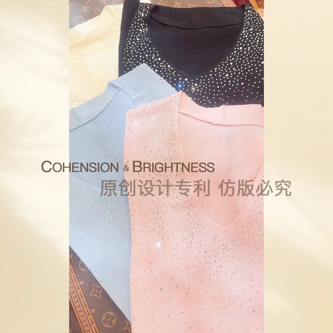 凝慧真的好【闪闪发光】秋季多色重工烫钻打底毛衣针织衫JQ699