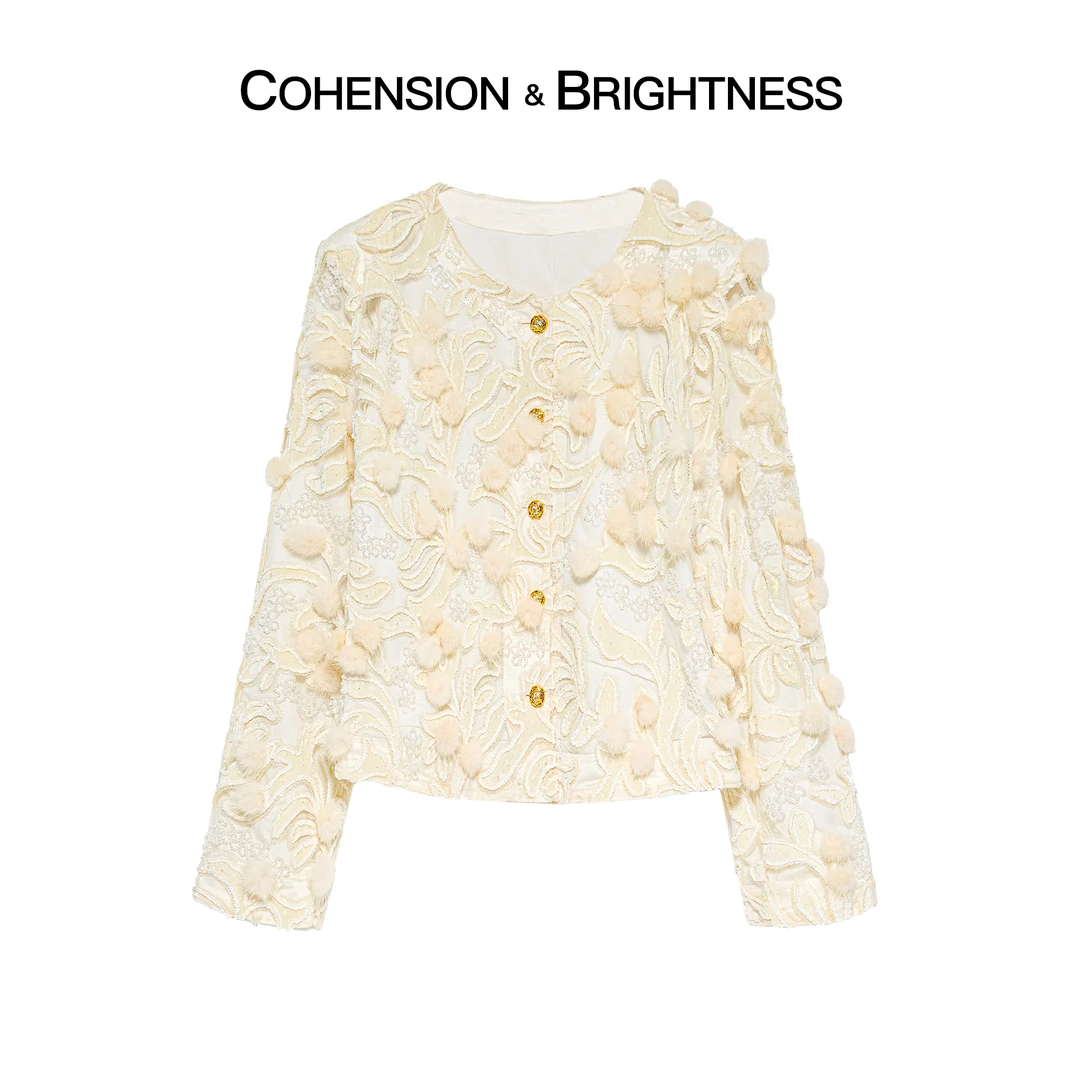 凝慧真的好【浮光梦屿】重工钉珠植绒立体毛球上衣YP188