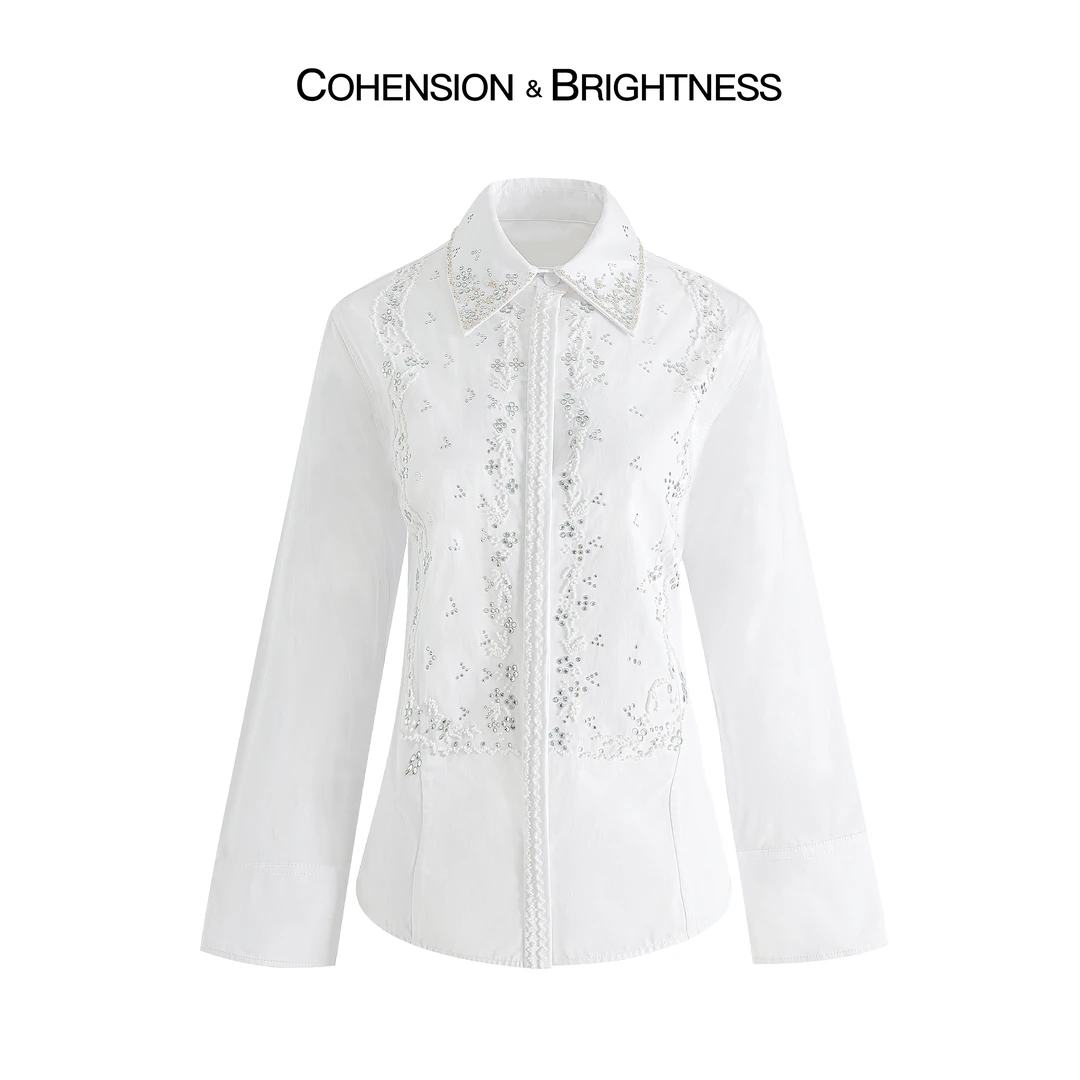 凝慧真的好【冰凝霜降】衬衫轻奢名媛气质白色闪钻钉珠上衣CO133