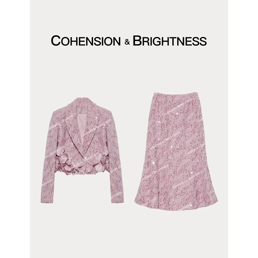 凝慧真的好【华丽轻舞】秋冬法式立体花亮片小香风套装TQ111