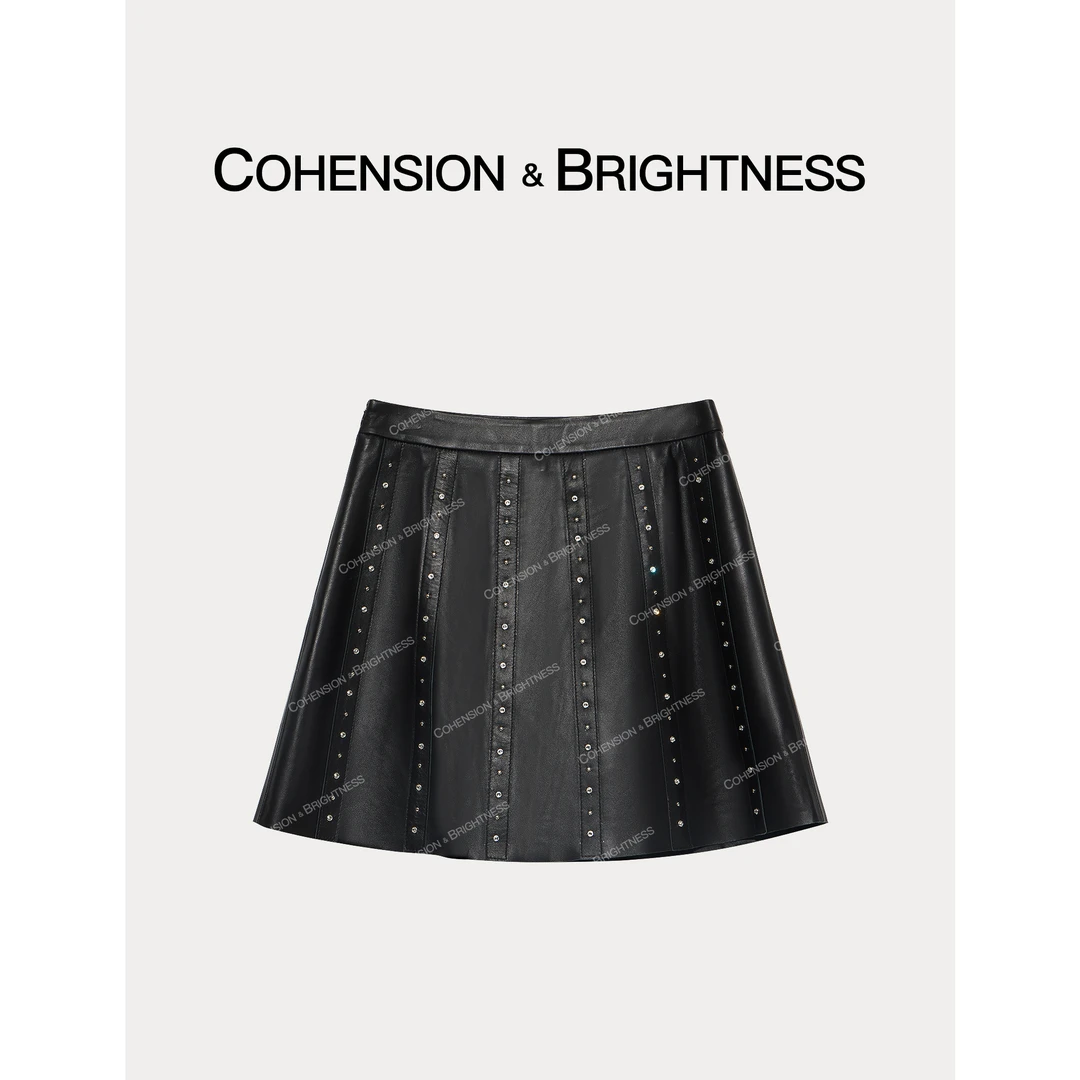 凝慧真的好【酷飒皮裙】高腰重工铆钉伞裙钉珠半身裙QQ052