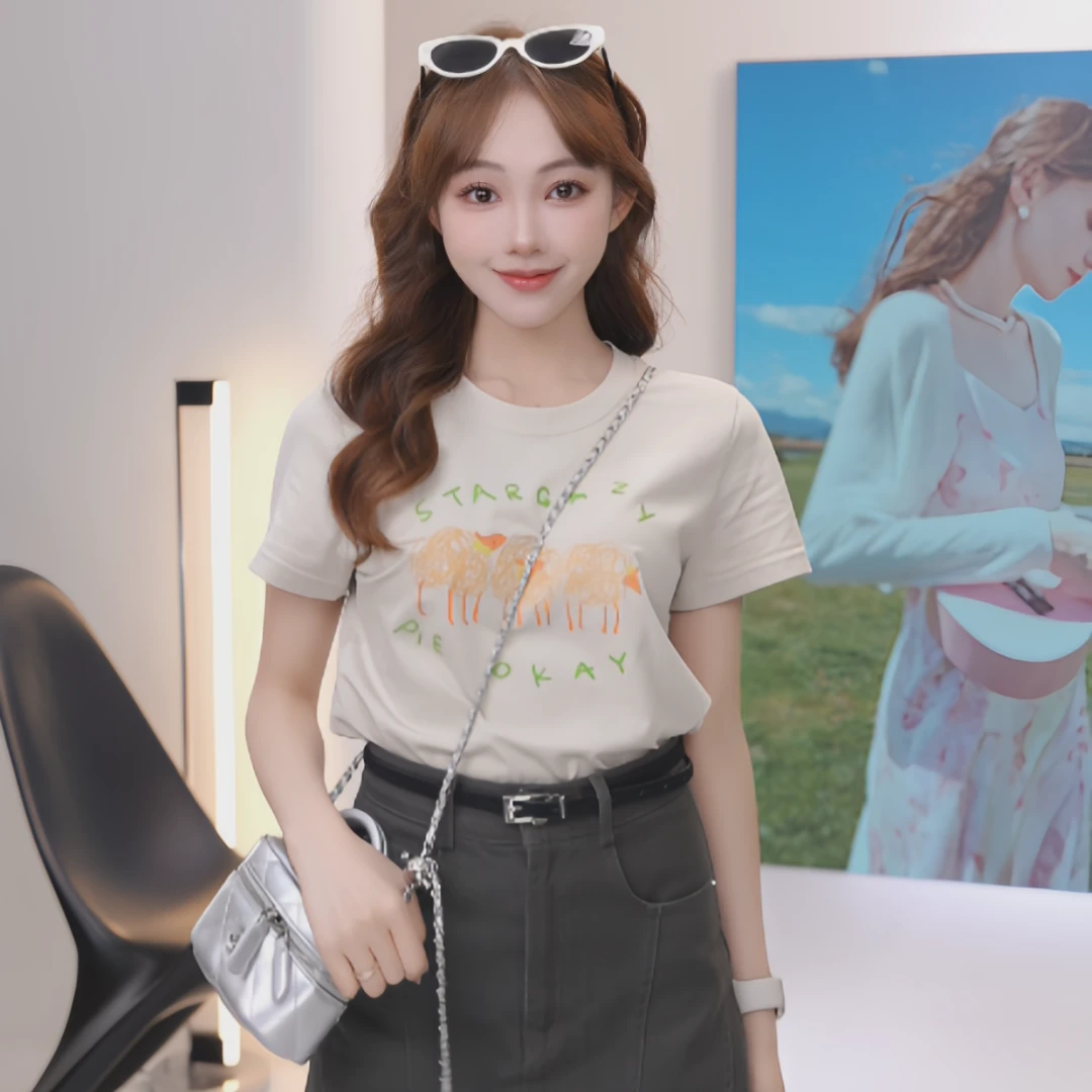 艾格纯棉24夏季新款设计感小众设计师t恤高考毕业季打底时尚半袖