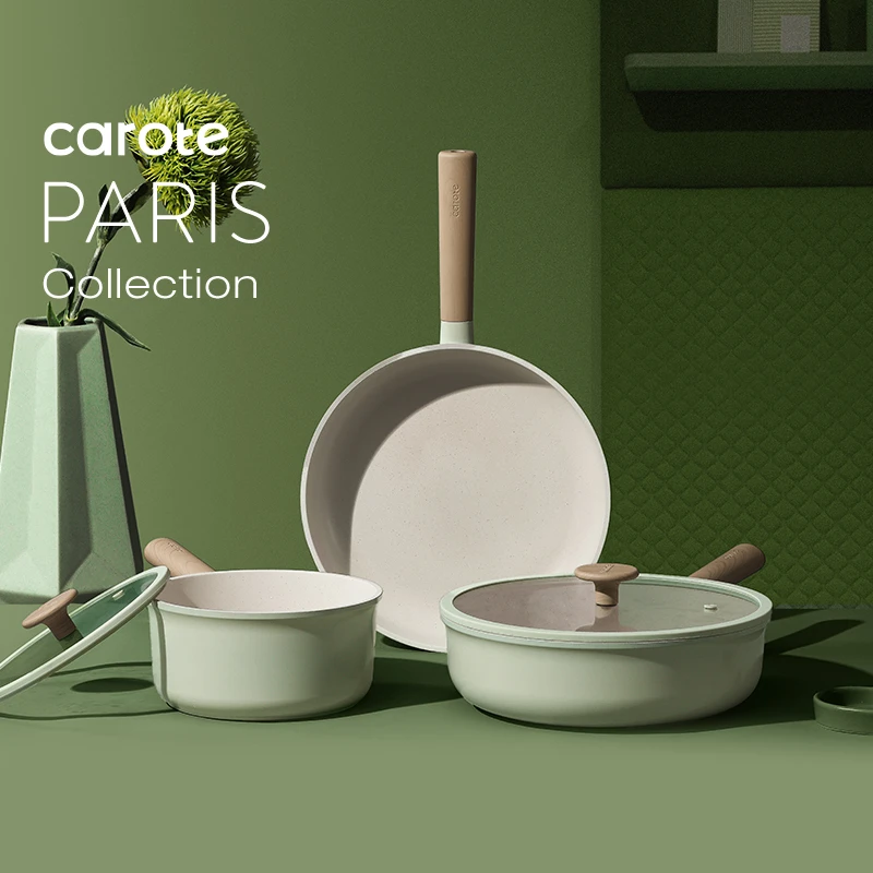 卡罗特陶瓷不粘锅全套家用锅具套装平底炒锅煎锅电磁炉燃气灶专用