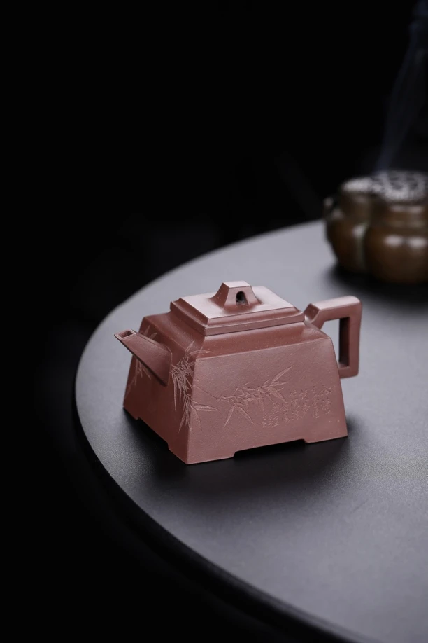 全手工紫泥拼接成型四方器升方紫砂壶320CC  国工蒋瑜