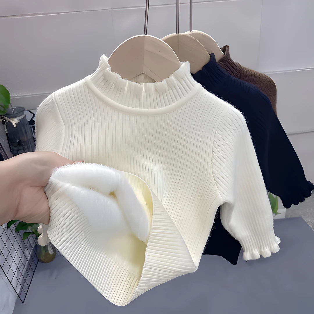 女童一体绒毛衣高品质半高领内搭2024新款儿童毛衣软糯亲肤高弹力