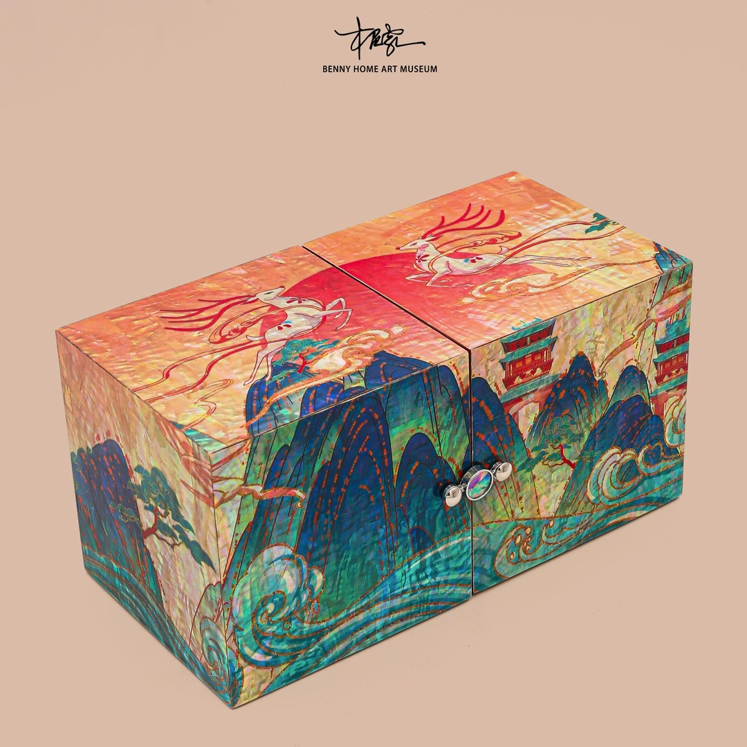 【本尼家】JH24非遗好物螺钿漆器盒九色鹿首饰盒中式珠宝盒礼物