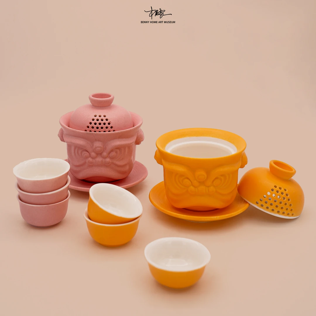 【BENNY本尼家】中式陶瓷醒狮泡茶杯喝水杯盖碗装饰品文创礼品摆件
