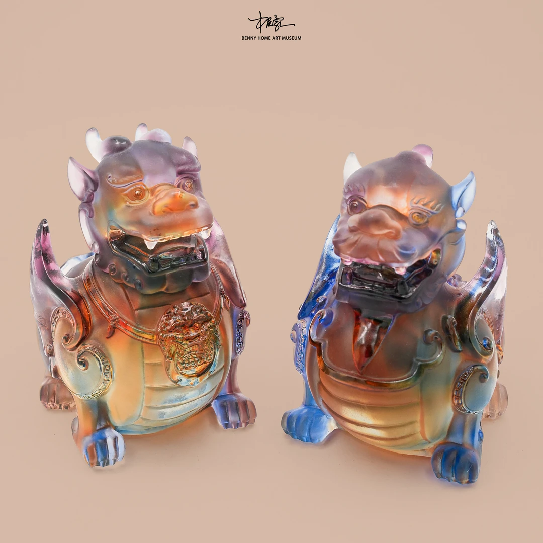 【本尼家】LL63非遗好物古法琉璃貔貅一对客厅桌面装饰开业招财摆件