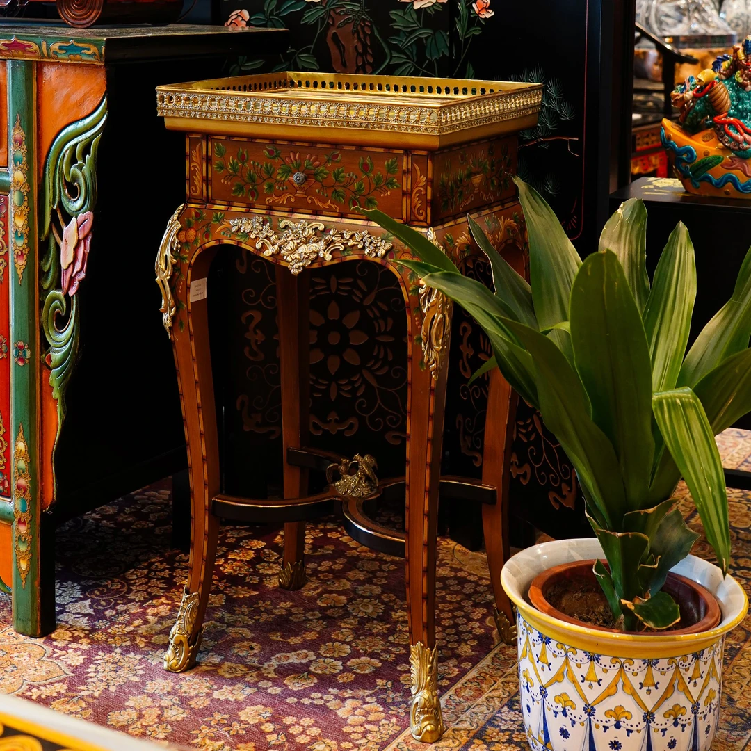 【本尼家】欧式别墅客厅过道花几纯铜手绘展示小边柜艺术花架