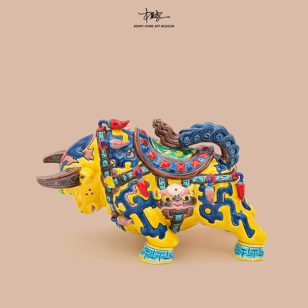 【本尼家】YY15小号鸿运牛-非遗交趾陶中式陶瓷办公室招财桌面摆件