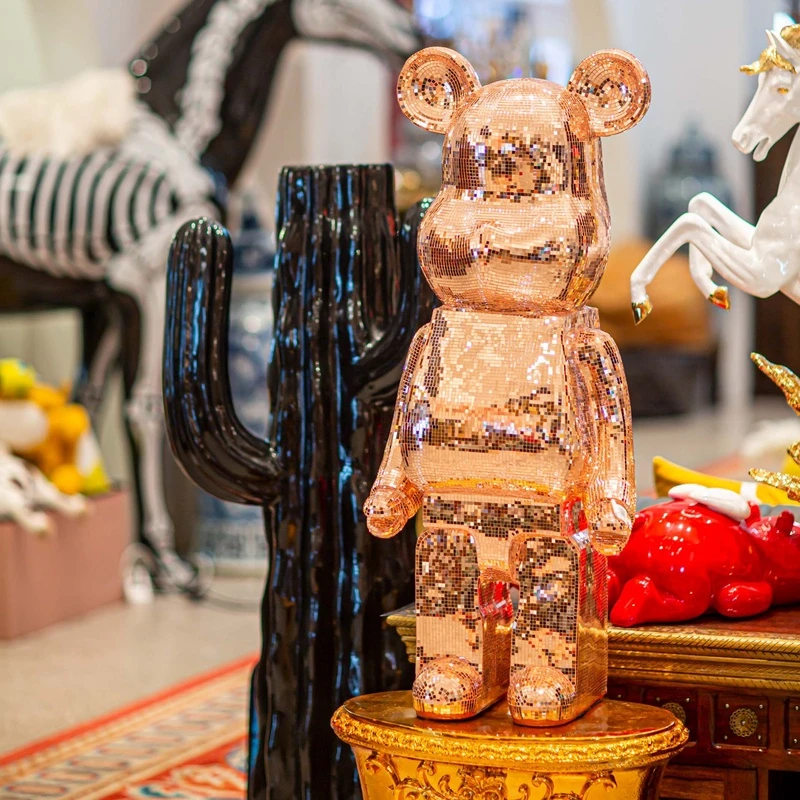 【BENNY本尼家】玫瑰金色镜面手工贴片网红暴力熊装饰艺术落地摆件