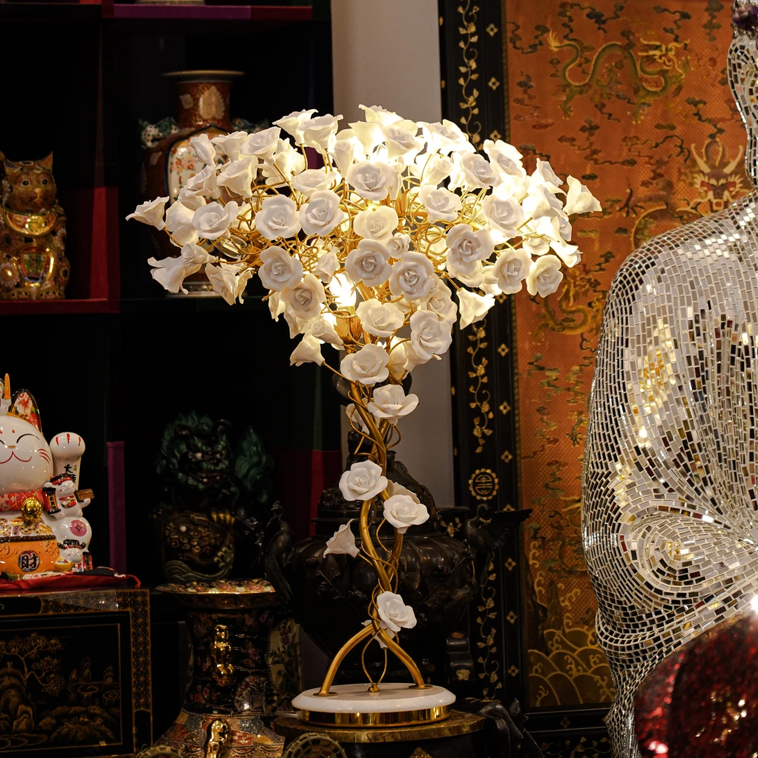 【BENNY本尼家】铁艺陶瓷轻奢高档玫瑰落地灯客厅卧室现代艺术床头