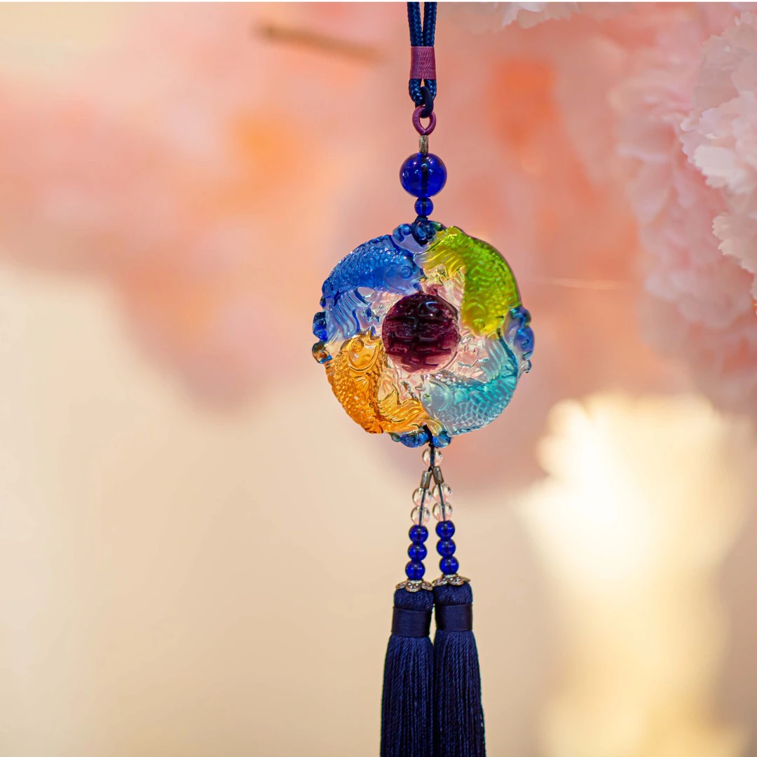【本尼家居馆】创意彩色琉璃挂件车内挂饰中式高档玄关摆件吊挂坠