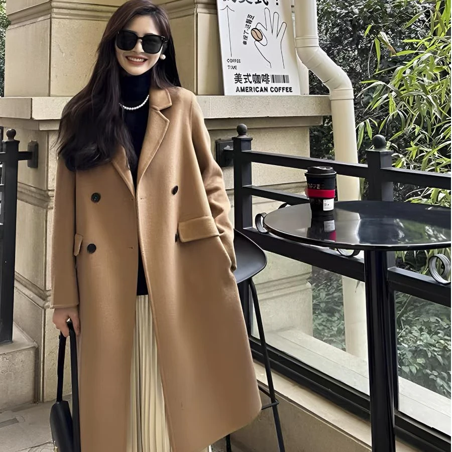 D【拍一发二】冬季小个子秋冬新款双面羊毛百搭大衣中长款风衣外套