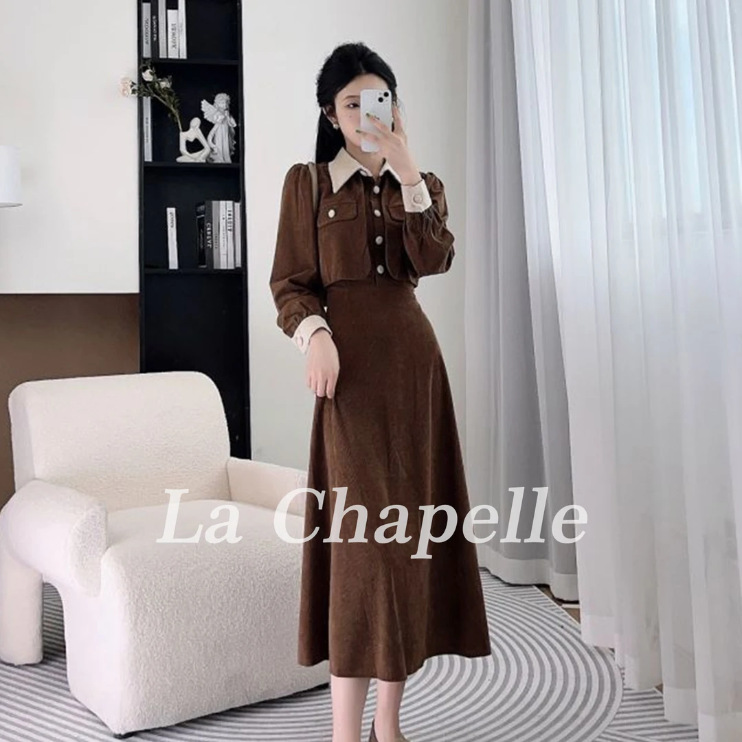 拉夏贝尔25现货初春季欧若风时尚复古轻奢高级感连衣裙 10078 LHD