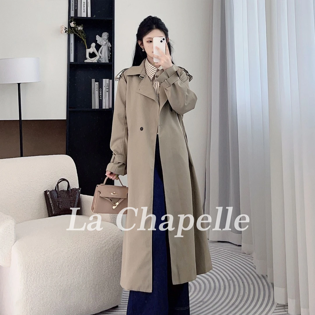 拉夏贝尔2024年秋冬新款休闲时尚气质翻领百搭女士风衣 XX038 BDJ