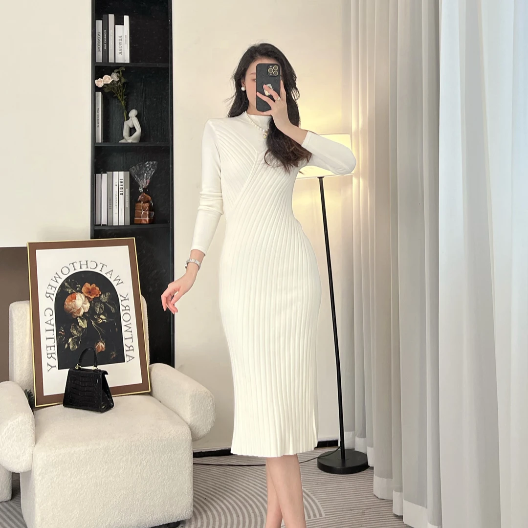 拉夏贝尔25轻奢气质优雅百搭打底针织连衣裙现货清仓 10051 BQC