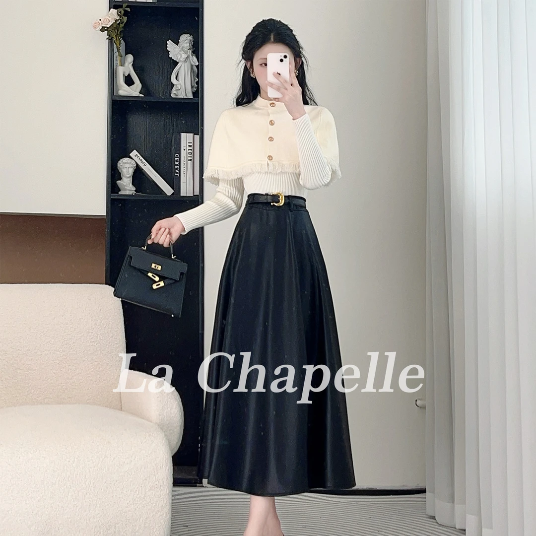 拉夏贝尔25春新款现货法式小香风气质真两件针织衫+半裙 9138 LSC