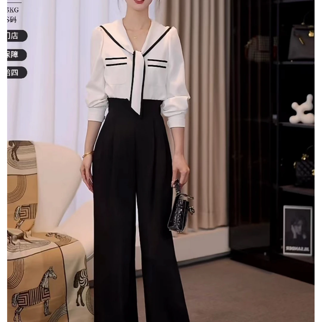 拉夏贝尔25现货春气质时尚百搭设计感衬衫+高腰西装裤 10048 LHD