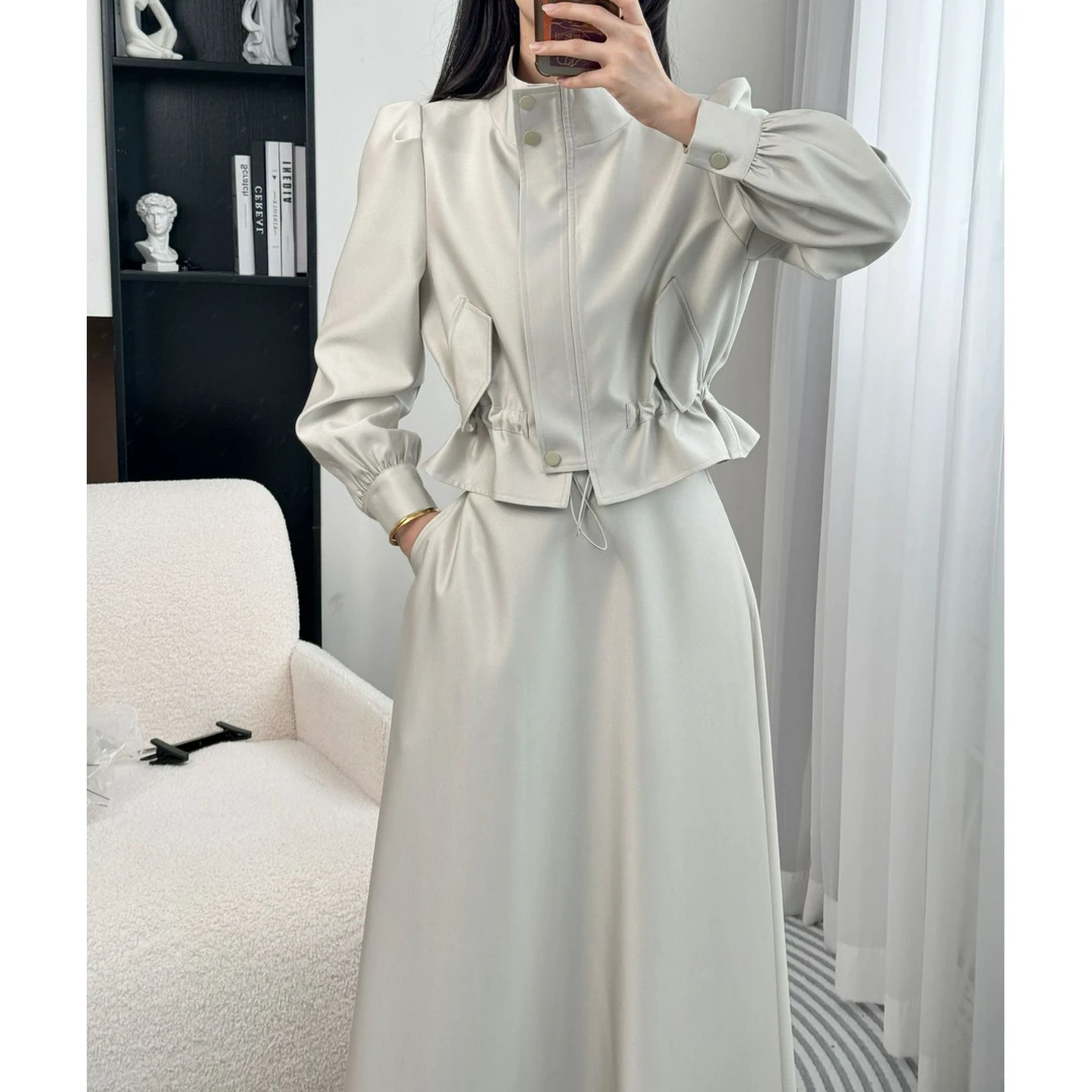 拉夏贝尔25现货秋季新气质显瘦百搭小香风外套+半身裙 10116 LSC