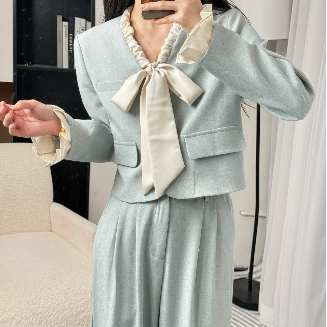 拉夏贝尔/2025年春季新款小香风气质长袖外套+阔腿裤 10069 LHD