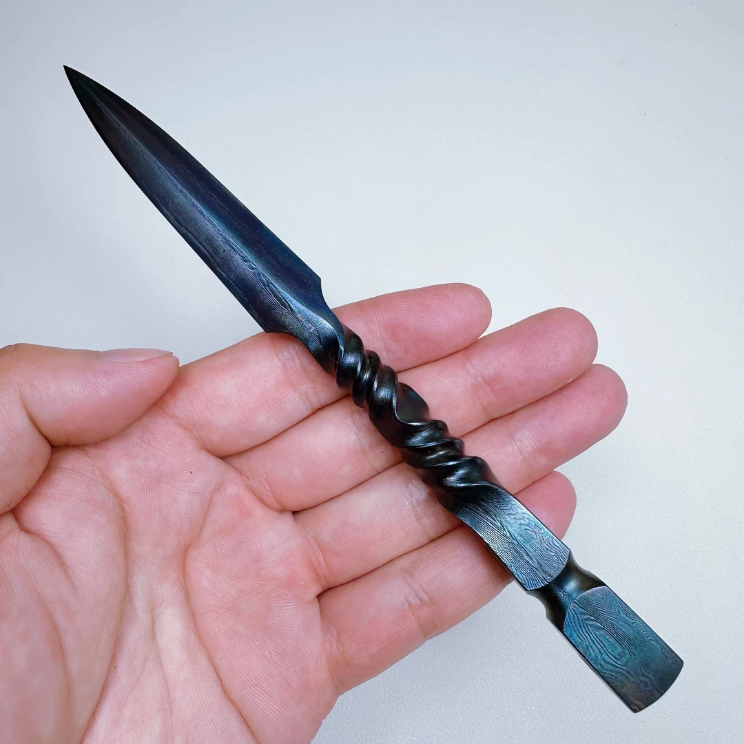 龙泉茶刀茶针普洱茶饼撬茶零配百炼钢全手工锻打一体龙骨烤蓝工艺