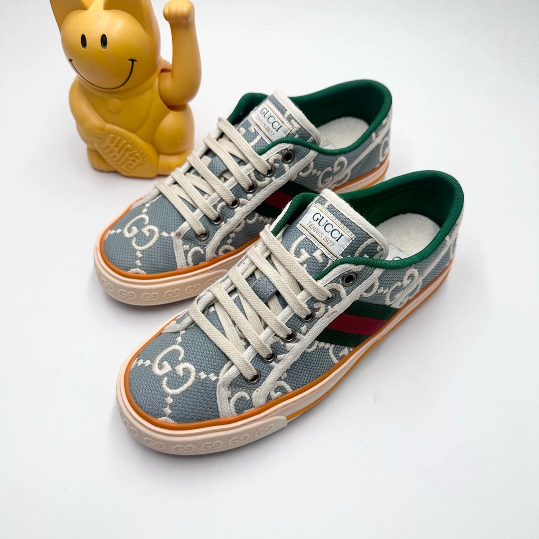 Gucci/37码/白蓝双G满印刺绣1977板鞋/95新