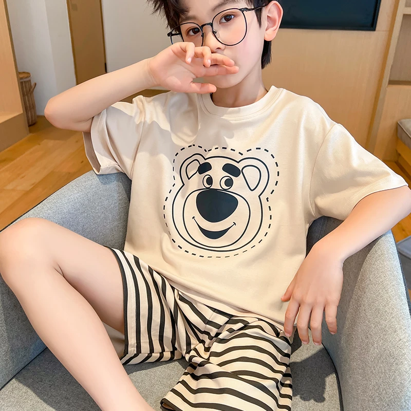 儿童男童睡衣夏季薄款短袖纯棉男孩夏天宝宝中大童卡通家居服套装