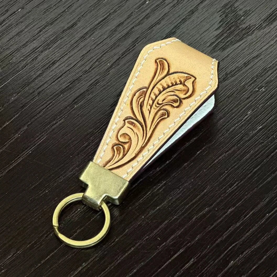 【 小梁师傅 】头层牛皮真皮手工雕刻皮雕精致高级钥匙扣挂扣