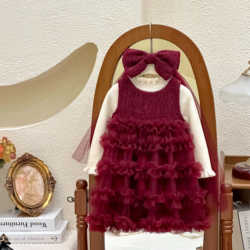 【HM】女童年服裙连衣裙宝宝周岁礼服生日宴会两件套冬季款加绒2484