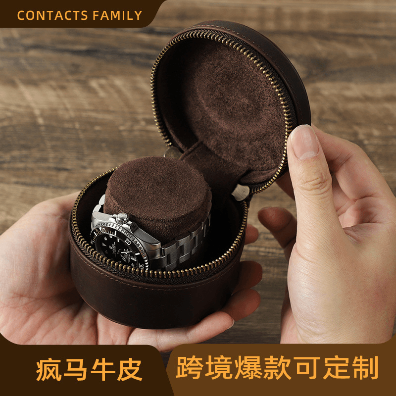 头层牛皮机械手表收纳盒旅行便携式防摔防震高档腕表单只装手表盒