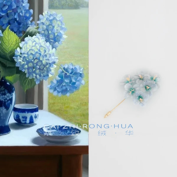 绒花胸针发簪头饰【云苔】油菜花100桑蚕丝非遗北京绒鸟绒花手艺人