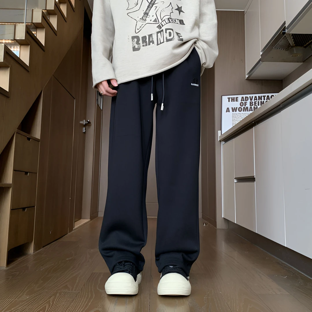 冬季加绒加厚直筒宽松休闲裤阔腿男裤秋冬男士裤子男卫裤保暖裤子