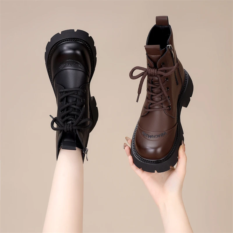 34小码厚底真皮马丁靴女英伦风新款小个子短靴秋冬百搭单靴42大码