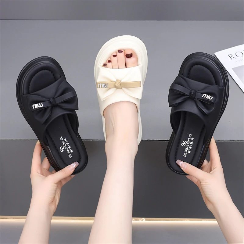 33小码仙女拖鞋夏季2024新款百搭时尚厚底外穿一字拖蝴蝶结43大码