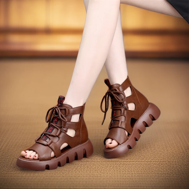 马丁凉靴增高鱼嘴凉鞋女厚底罗马软底凉鞋2024春夏季松糕跟42大码