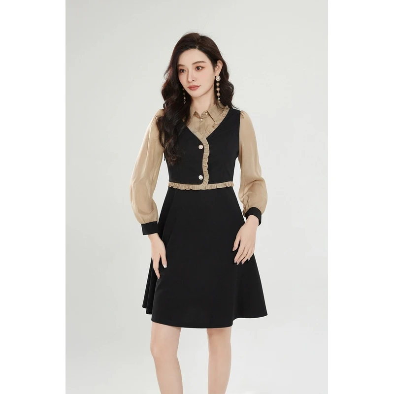 GLA008 小香风气质显瘦遮肚假两件中长裙