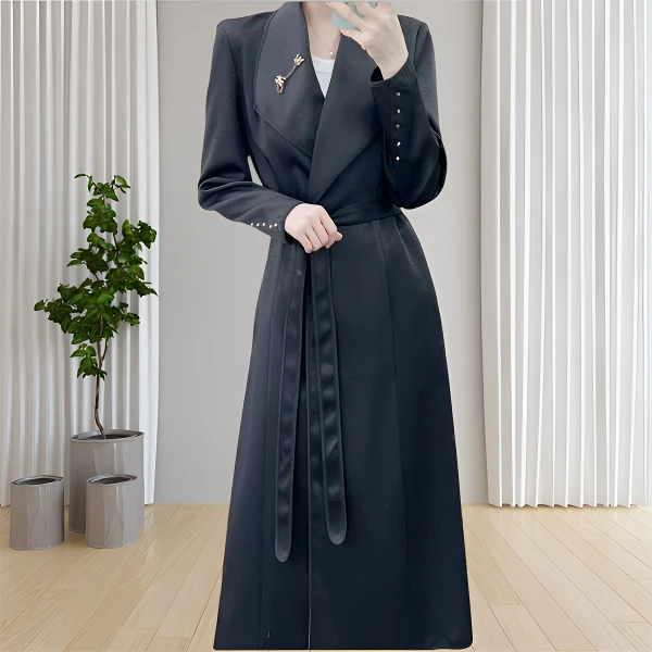 A011 GK春秋时尚气质大翻领百搭中长款轻奢风衣设计师外套