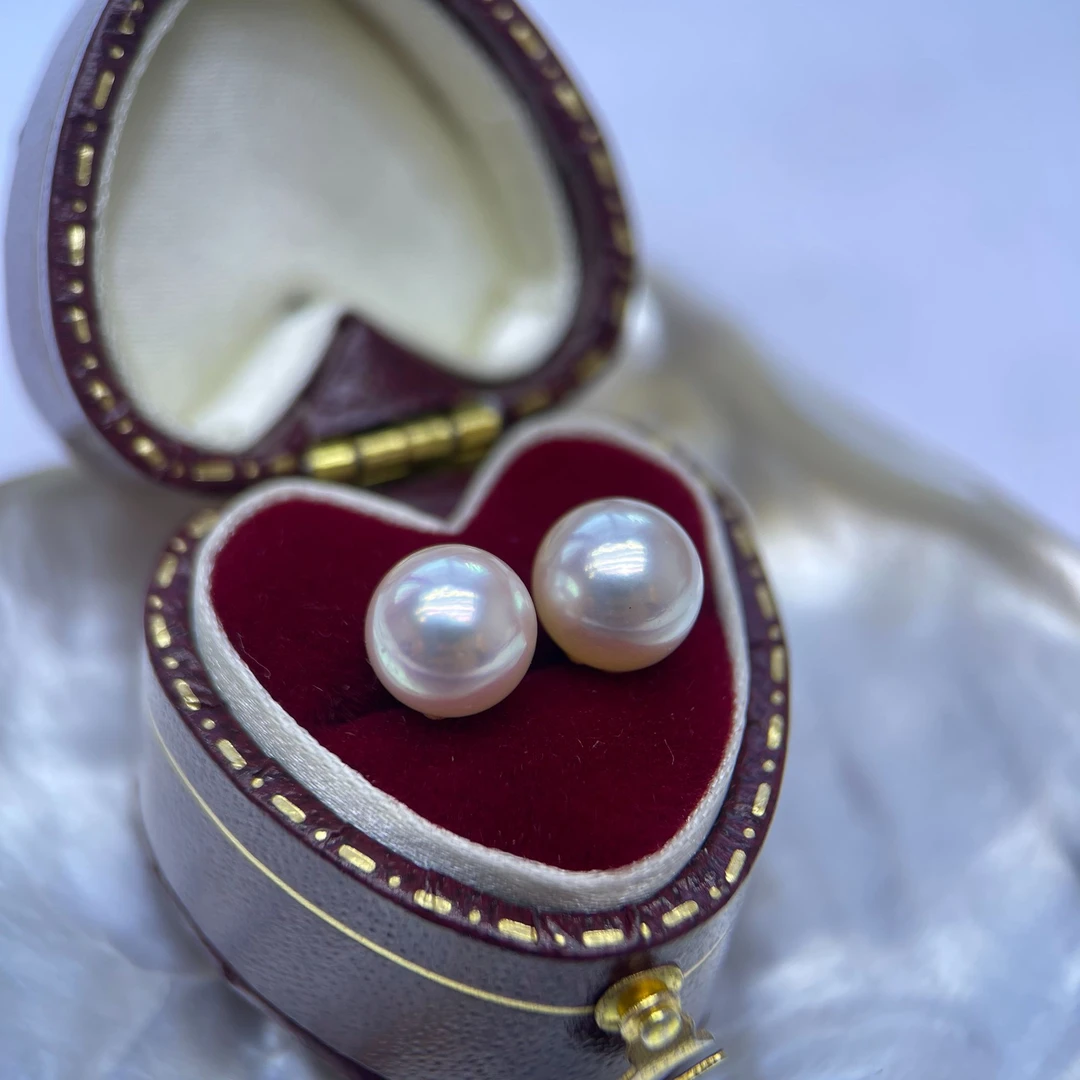 【漫椿珠宝】天然海水akoya珍珠18K金8.5-9MM天女品质耳钉经典百搭