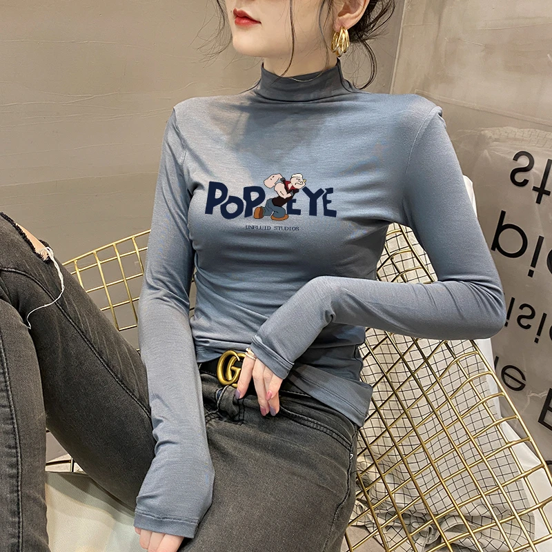 莫代尔半高领打底衫女秋冬内搭长袖T恤春新款半高领内搭打底衫