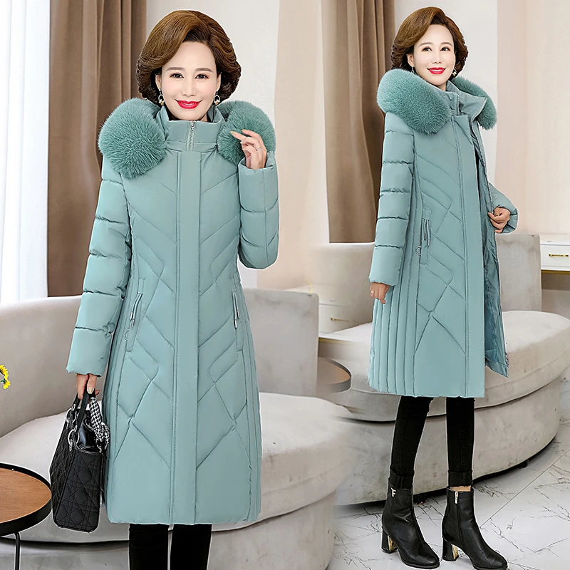 8801冬季新款棉衣女长款中老年妈妈大毛领棉袄加厚保暖棉服外套
