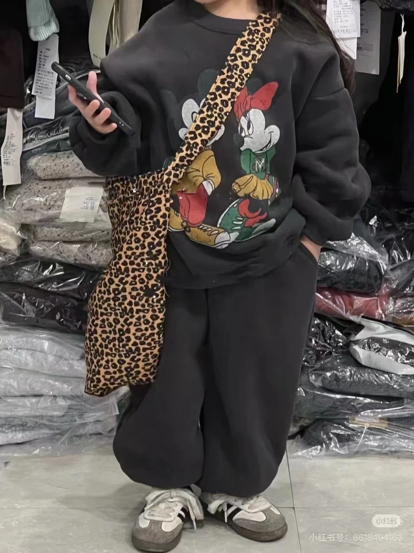 110-150米奇套装加厚加绒卫衣卫裤两件套男童女童冬季运动服