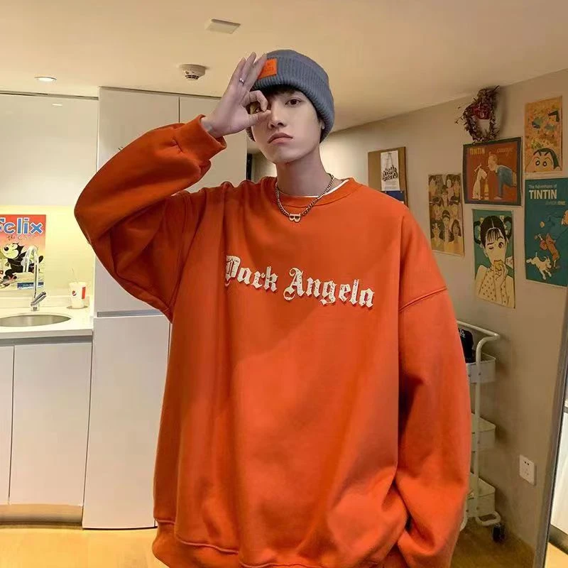 秋冬新款圆领卫衣男女同款美式加绒加厚情侣装百搭潮流休闲138