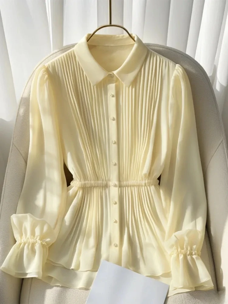 7758#法式时尚气质雪纺衬衫女秋季新款高级感气质漂亮洋气上衣