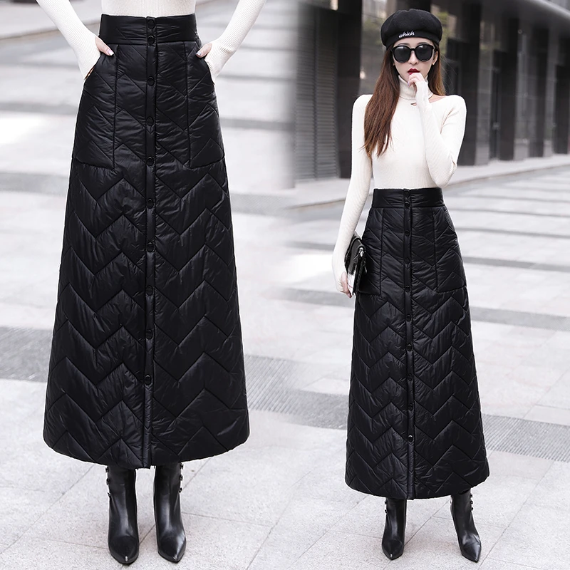 2025冬季新款气质半身裙长款加厚A字裙排扣一片式包臀过膝长裙