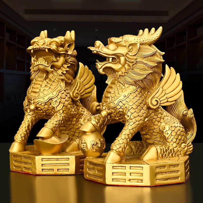 铜麒麟摆件一对铜家用家居财富麒麟踩八卦麒麟办公室客厅装饰品