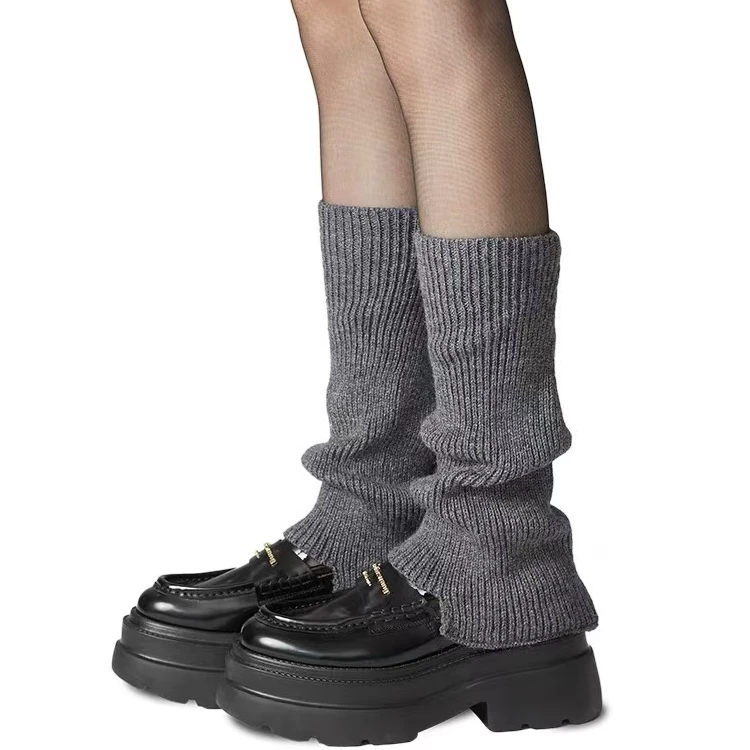 显瘦针织腿套秋冬深灰色女jk堆堆袜配小皮鞋袜套