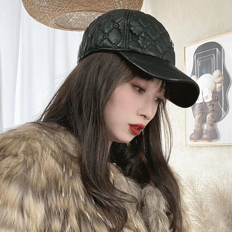 帽子时尚休闲真皮防风鸭舌帽棒球帽黑色男女同款韩版