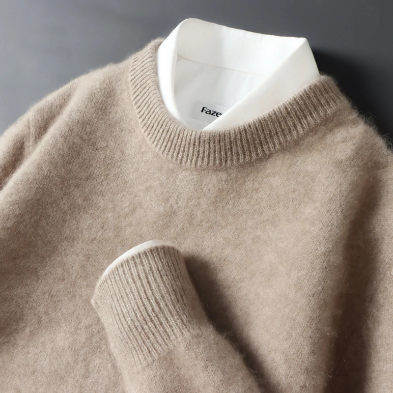 【经典基础款】纯羊毛衫男士宽松圆领纯色套头毛衣休闲商务针织打