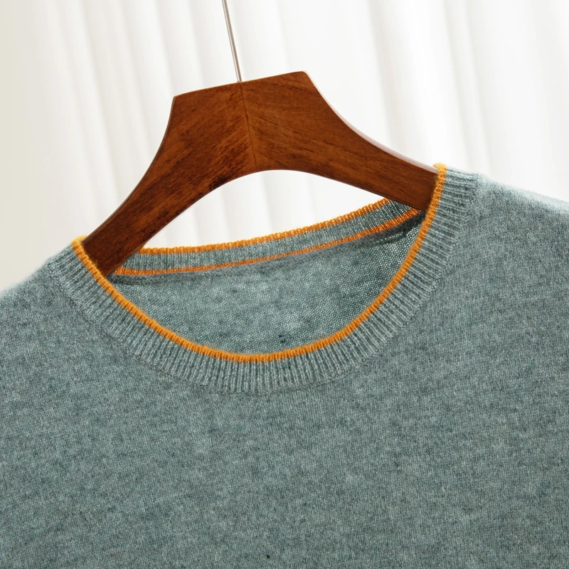 【纯羊毛短袖】男士羊毛短袖宽松圆领薄款套头毛衣休闲商务针织打